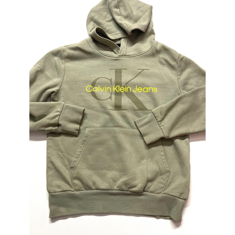 Calvin Klein Jeans Kids Sage Green Logo Pullover Hoodie Medium 10/12 0414